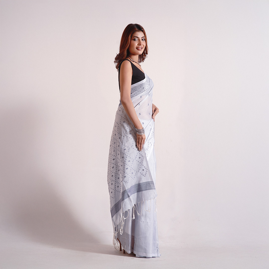 Sky Blue Mercerized Cotton Saree - Image 3