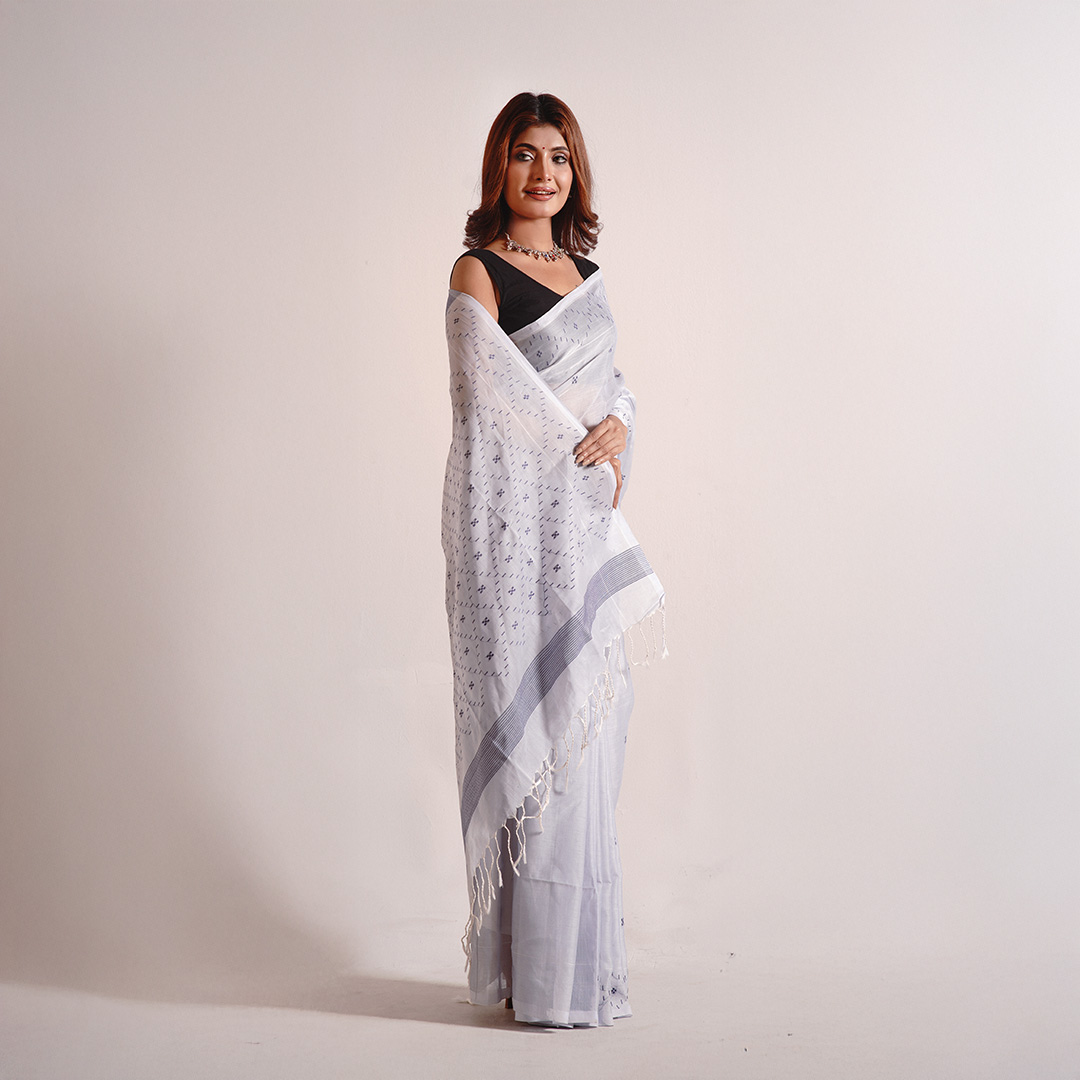 Sky Blue Mercerized Cotton Saree - Image 4