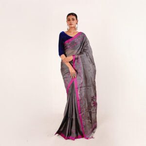 Charcoal Grey Mercerized Cotton Saree