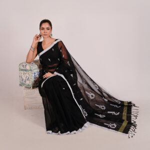Black Mercerized Cotton Saree