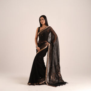 Black Mercerized Cotton Saree