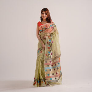Olive Green Resom Silk Saree