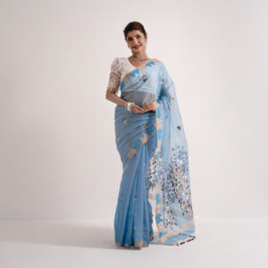 Sky Blue Resom Silk Saree