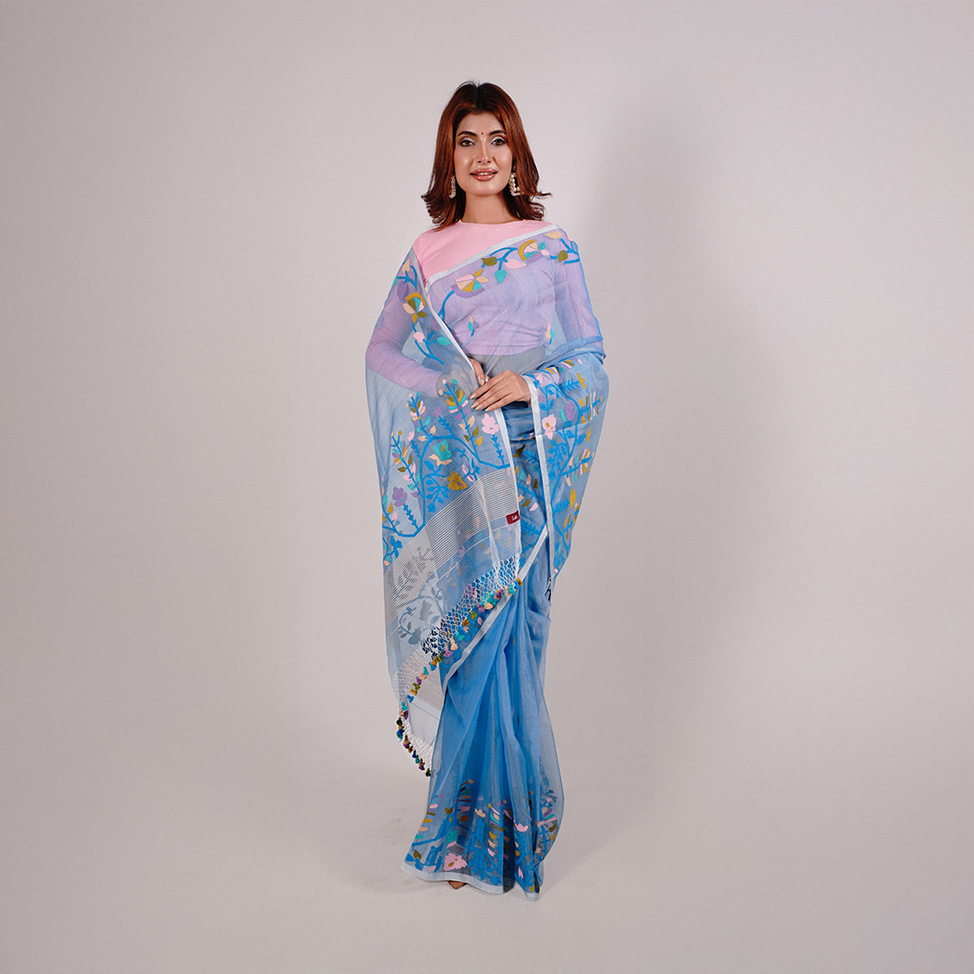 Sky Blue Resom Silk Saree - Image 4