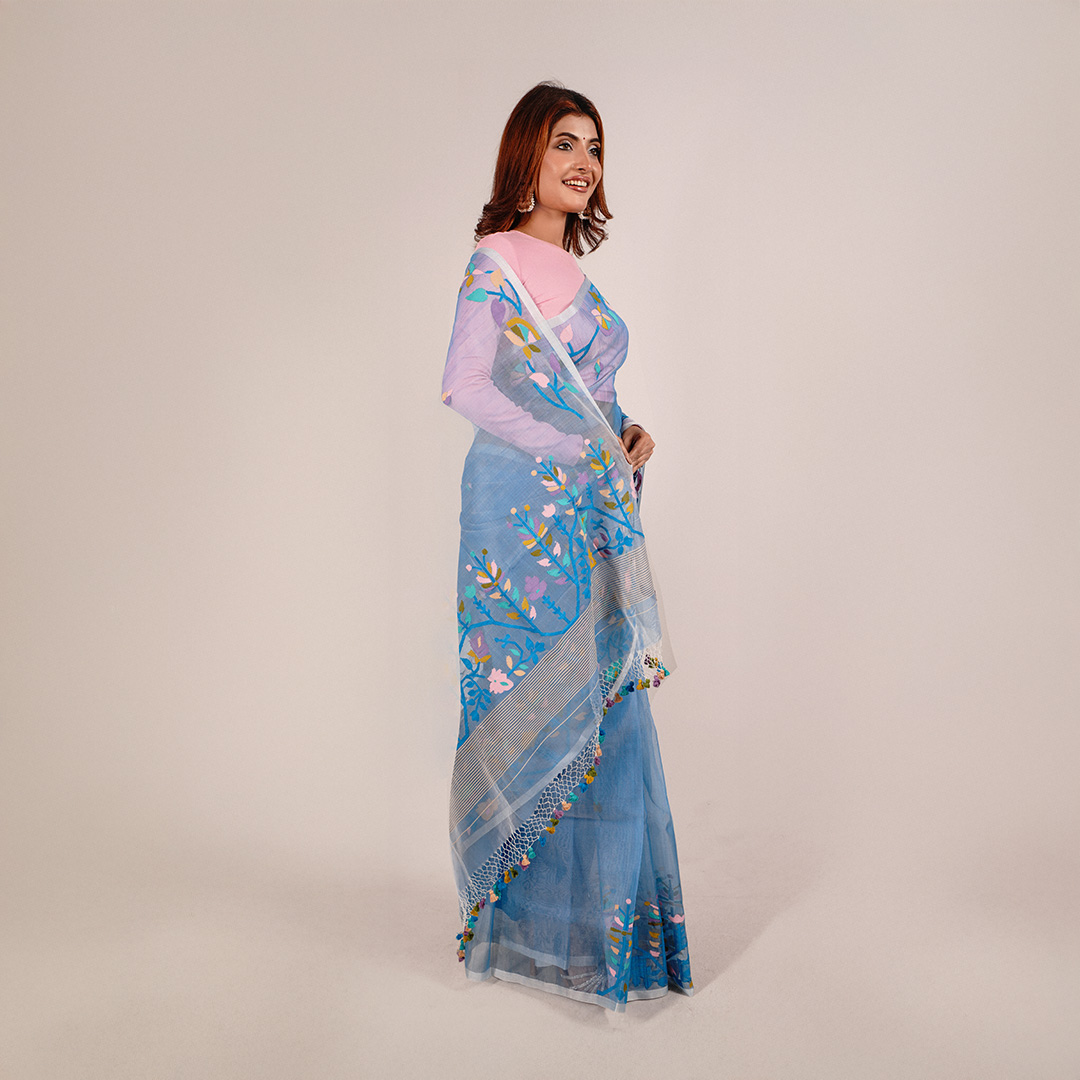 Sky Blue Resom Silk Saree - Image 2