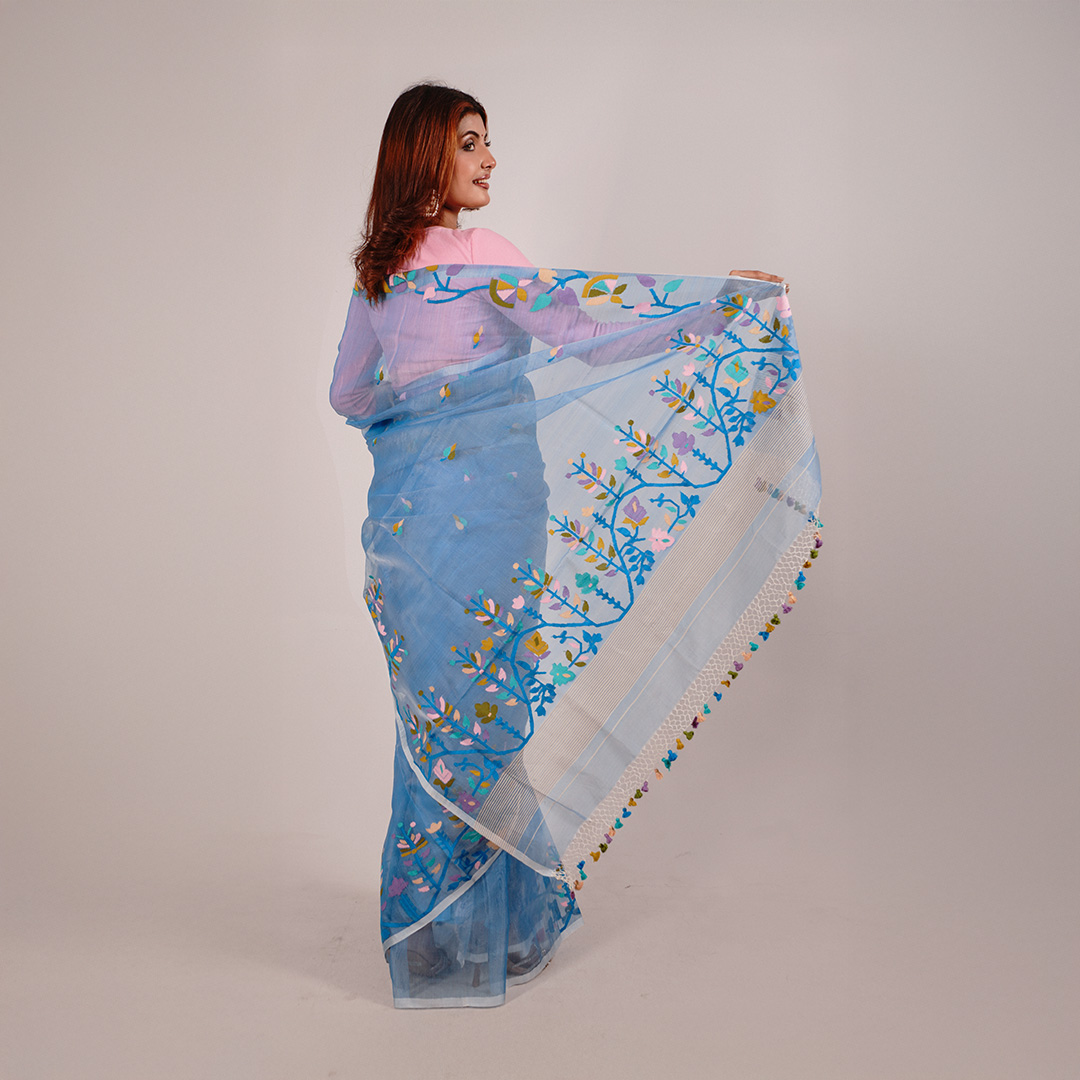 Sky Blue Resom Silk Saree - Image 3