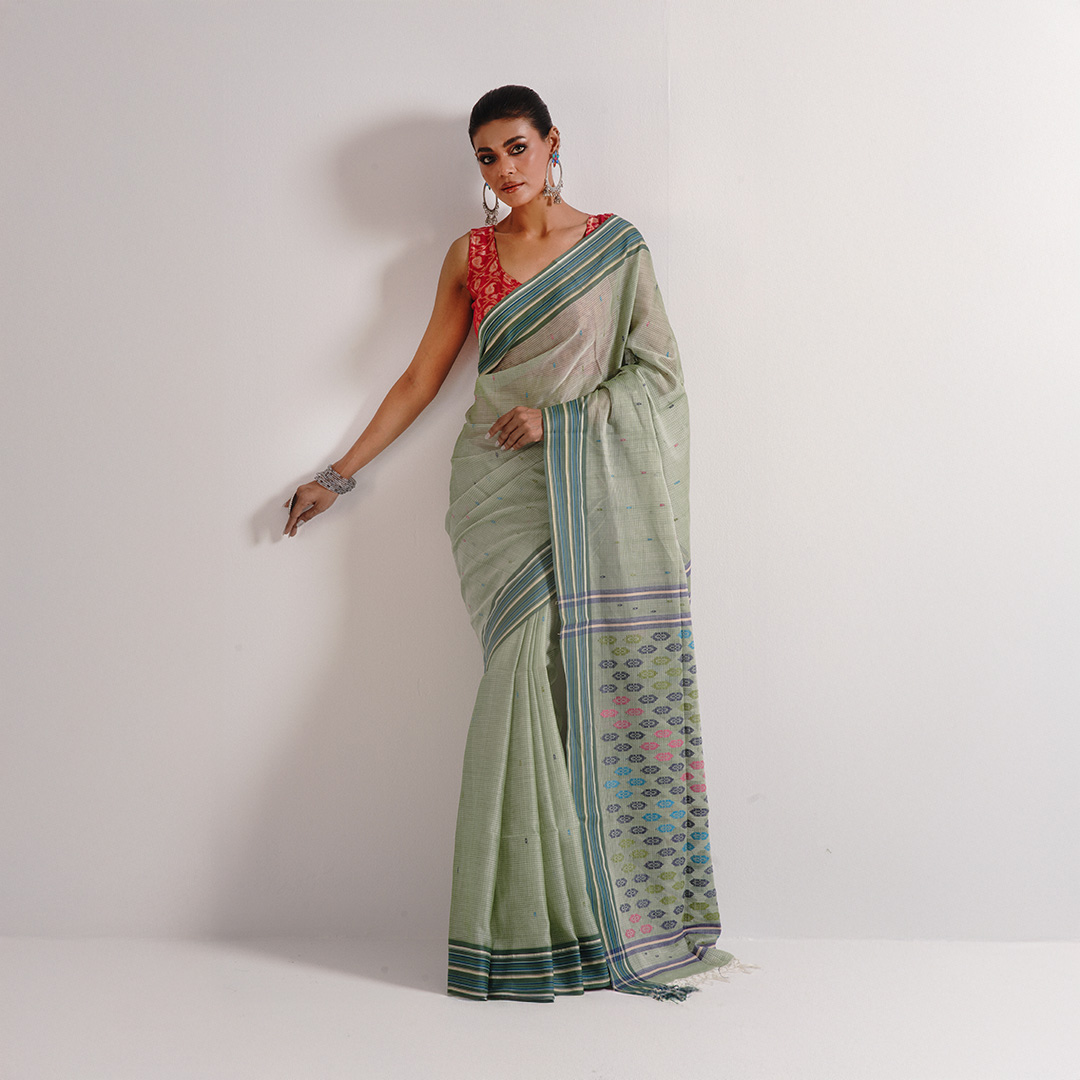 Mint Green Mercerized Saree - Image 2