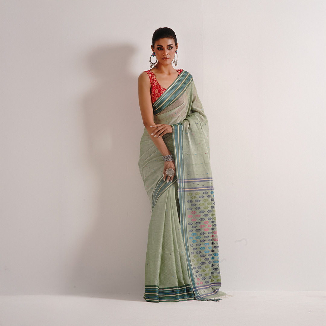 Mint Green Mercerized Saree - Image 4