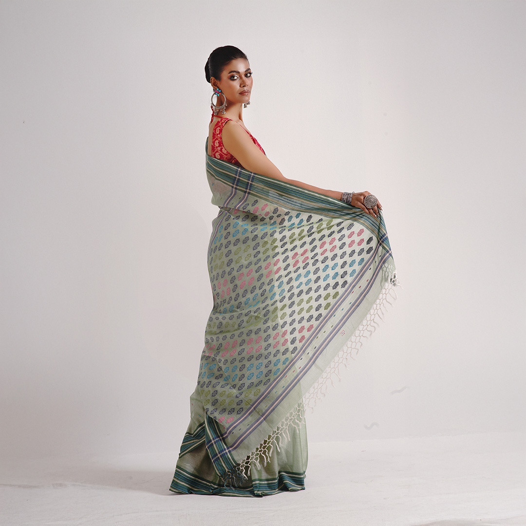 Mint Green Mercerized Saree - Image 3