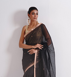 Black Mercerized Cotton Saree