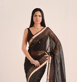 Black Mercerized Cotton Saree