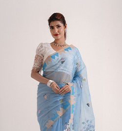 Sky Blue Resom Silk Saree