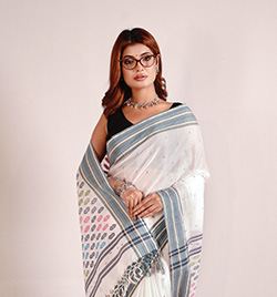 White/Beige Mercerized Saree
