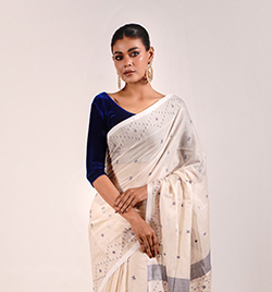 Beige Mercerized Cotton Saree