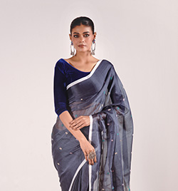 Midnight Blue Mercerized Cotton Saree