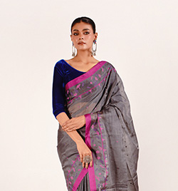 Charcoal Grey Mercerized Cotton Saree